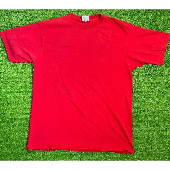 Vintage Single Stitch Heavy Cotton T-shirts (2) LG 90s Pluma Red & Black Solid - Picture 2 of 12